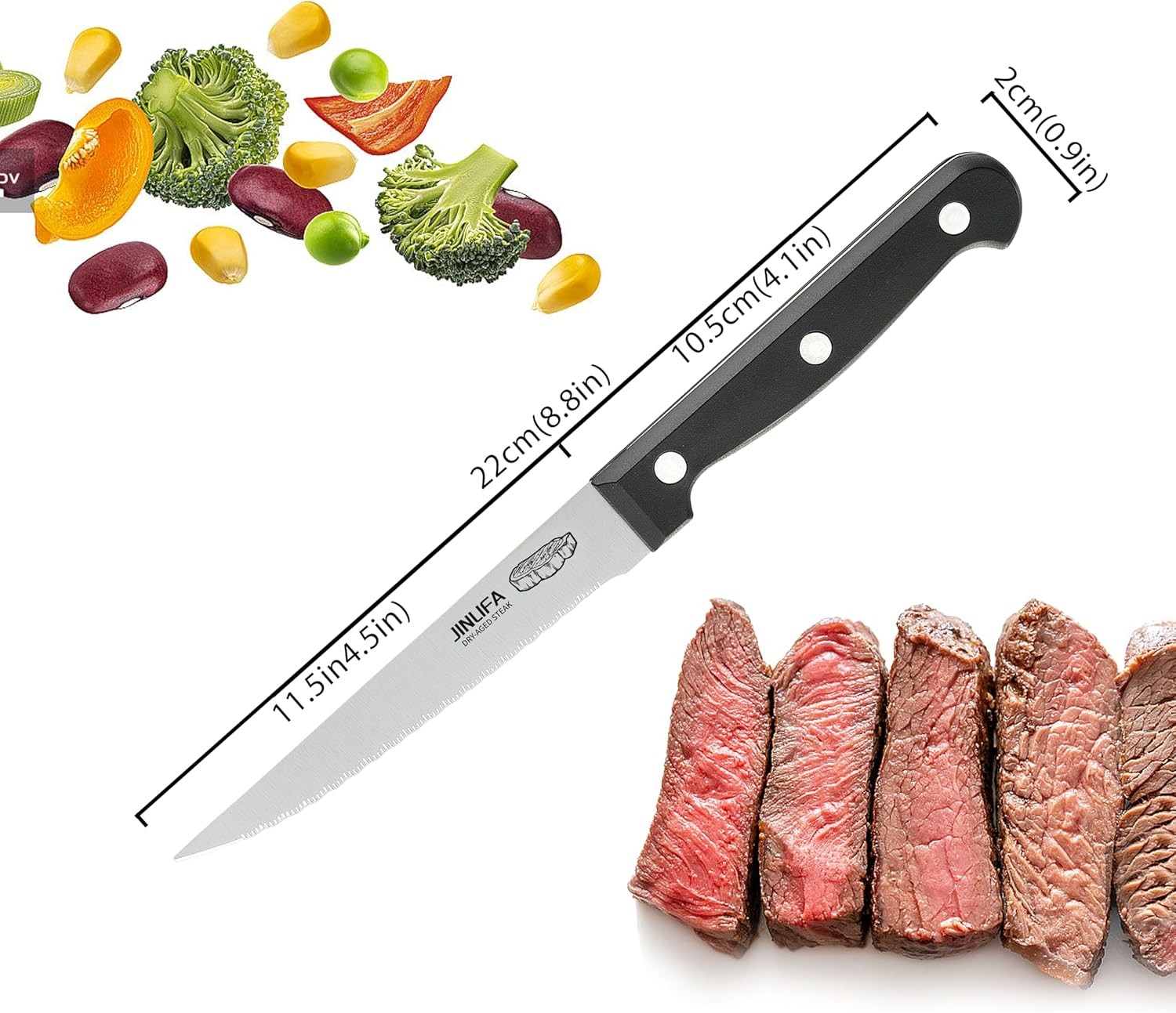 Steak Knives Set of 6, Stainless Steel Serrated Steak Knife Set (Unique Pattern