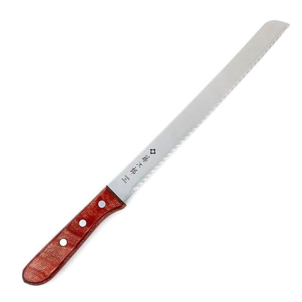 Japan Hand Made Bread Knife Slicer Cutter, 14.75″, Stainless and Wood – Reinf…