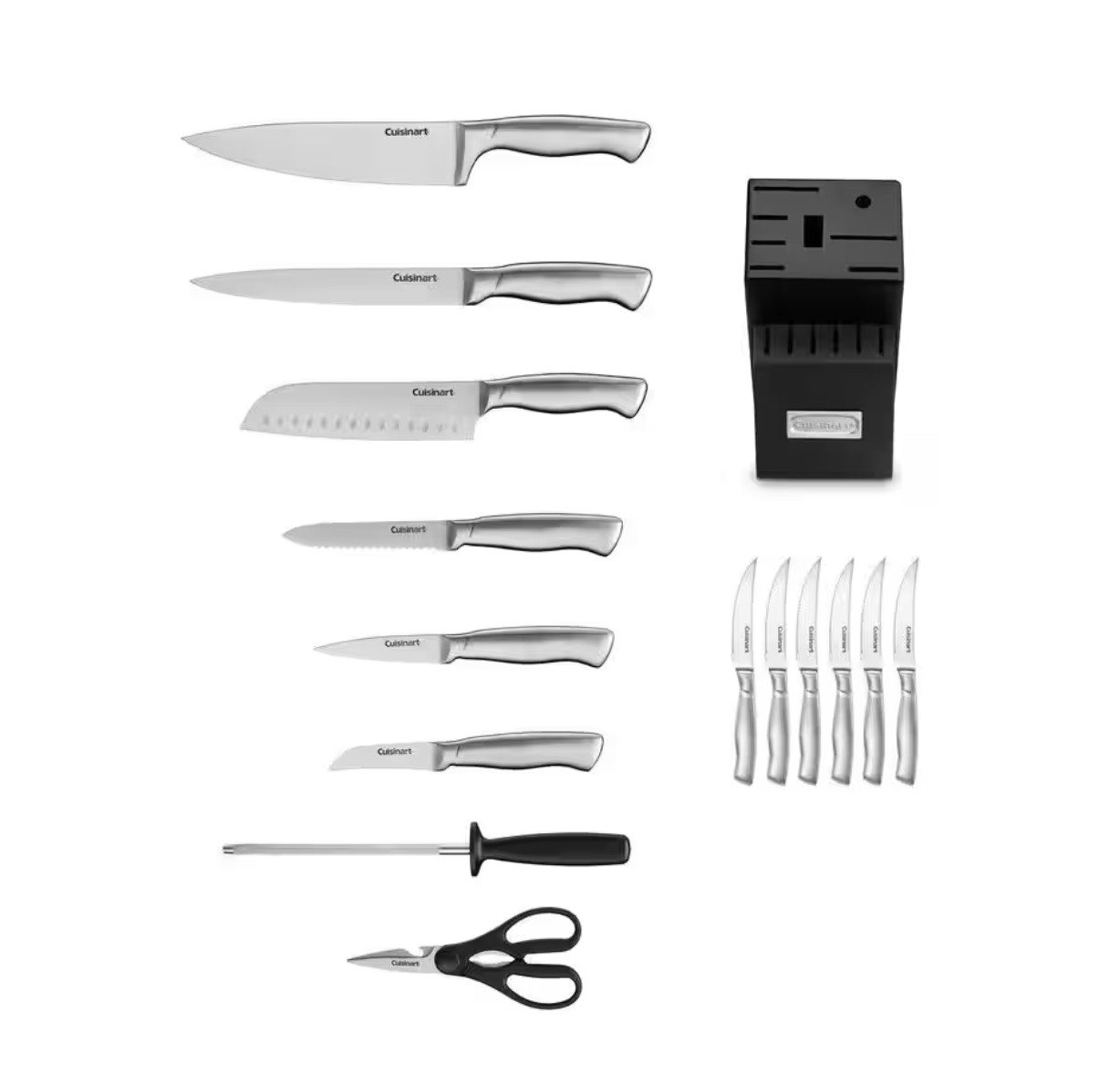 CUSINART CLASSIC STAINLESS STEEL 15 PIECE CULTERY SET KNIFE BLOCK SILVER NIB NEW