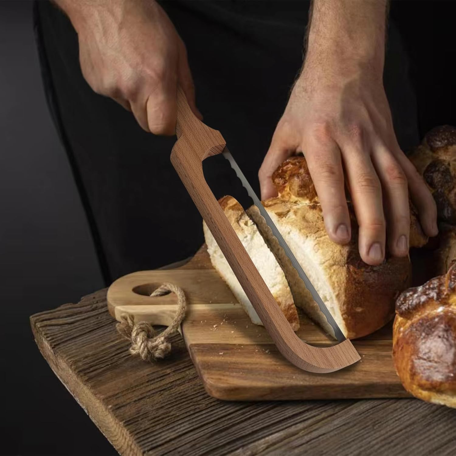 Bread Slicer for Homemade Bread,16″ Wooden Sourdough Bread Knife with Bow Design
