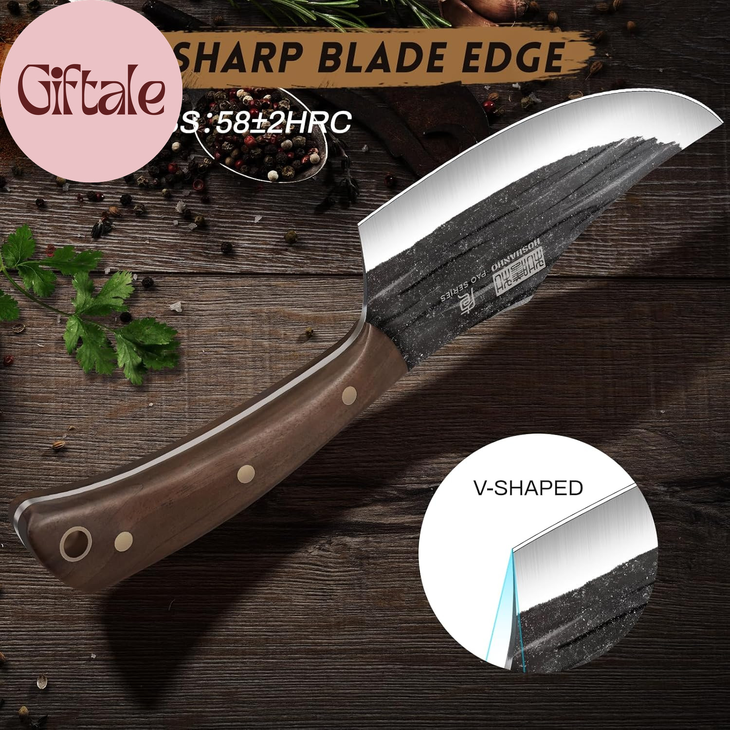 Butcher Knife Set, Hand Forged Butcher Chef Knife Set with Roll Bag, Sharp Meat