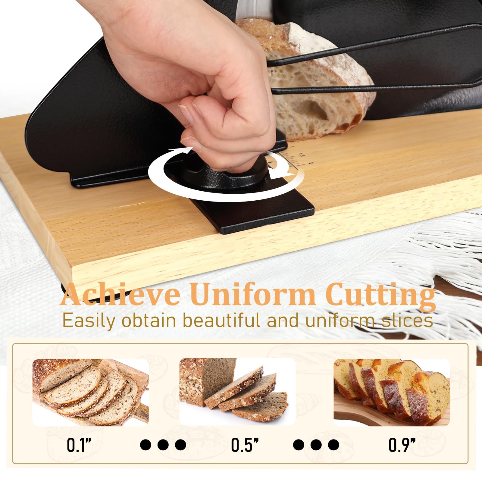 Manual Bread Slicer for Homemade Sourdough,Adjustable Thickness,Hand Crank Br…