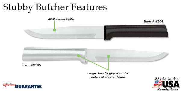 Rada DW206 Stubby Butcher Knife, kitchen USA made L/R, dishwasher safe cutlery