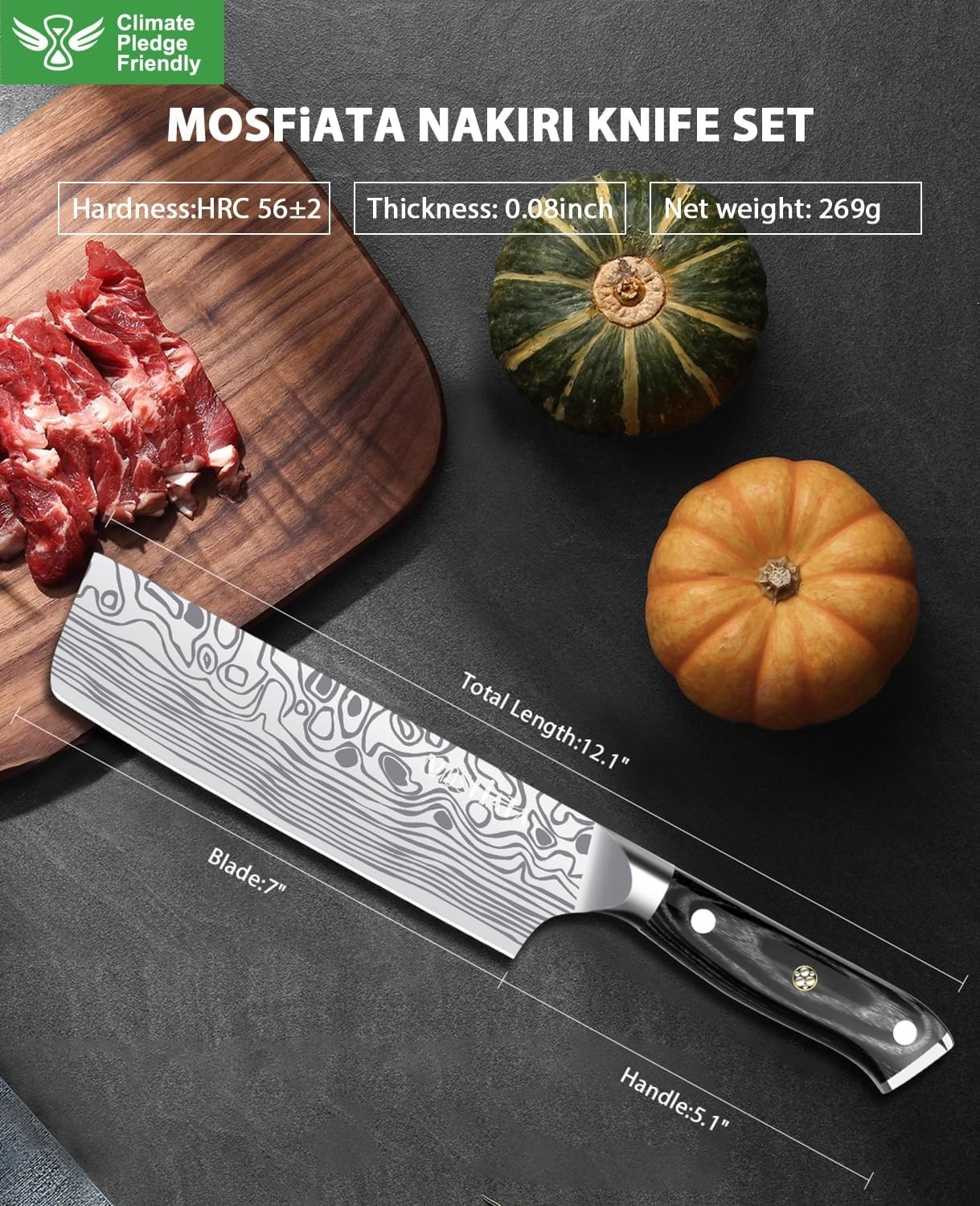 7” Nakiri Chef’s Knife with Finger Guard, German High Carbon Stainless Steel …