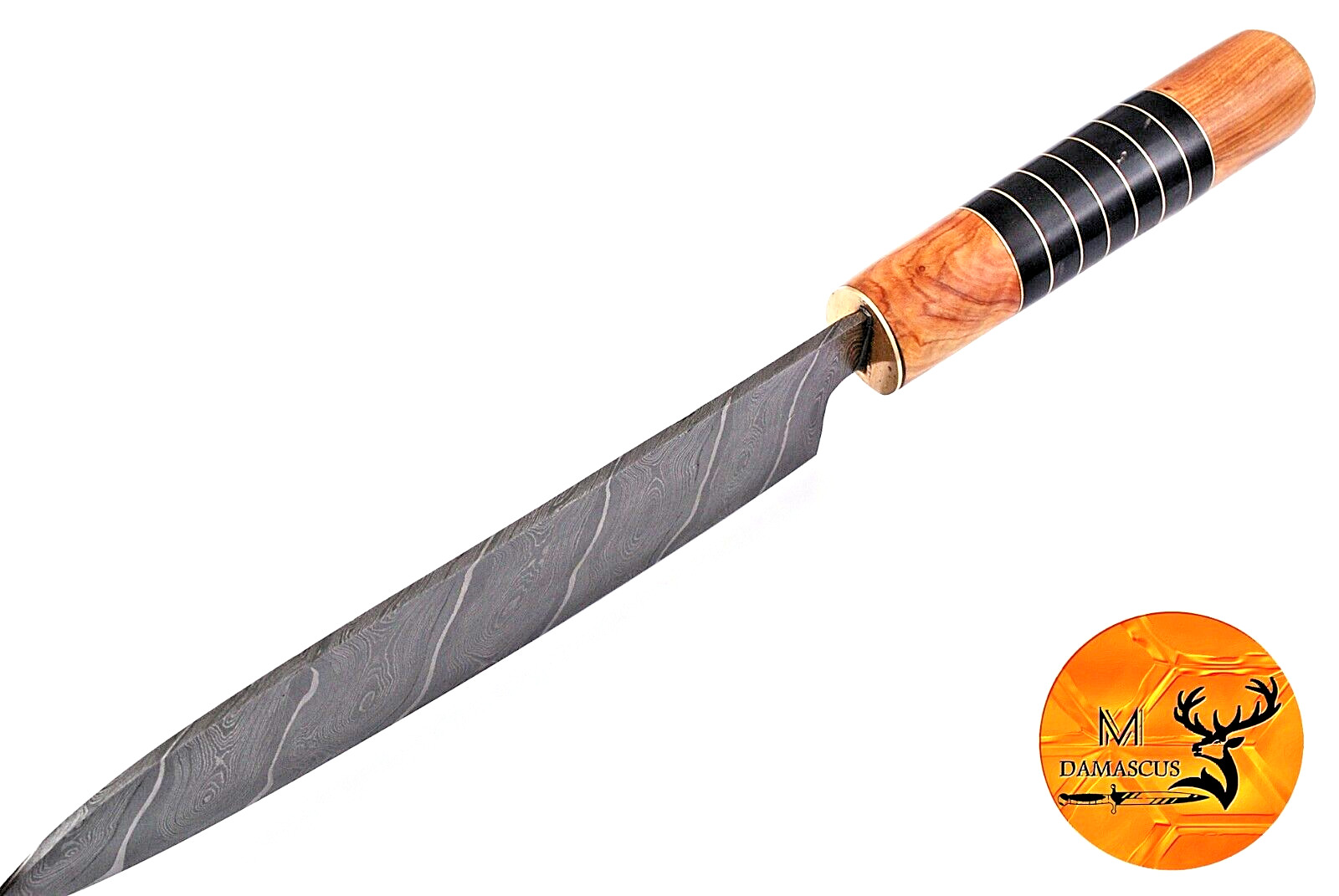 CUSTOM HANDMADE FORGED DAMASCUS STEEL CHEF KNIFE W/ WOOD & BULL HORN HANDLE 1281