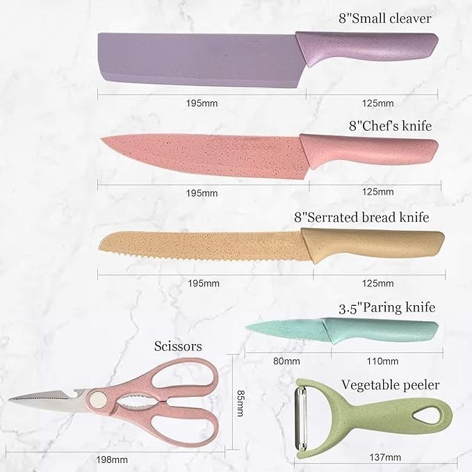 Kitchen Knife Set of 6 with Chopping Board in Gift Box with Cleaver Knife, Chef