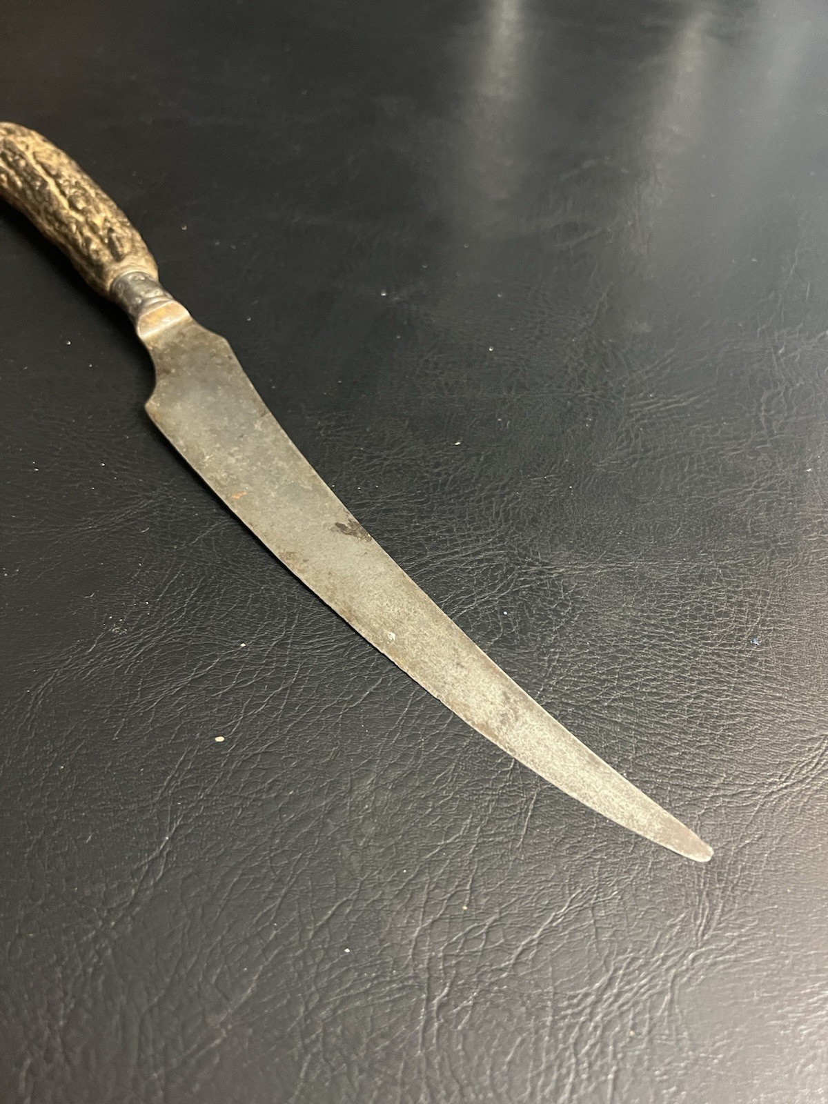 VTG Antique Large Carving Knife Stag Antler Handle Sheffield Banded Decoration
