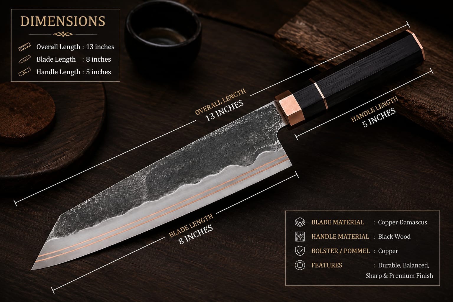 Handmade Japanese Bunka Chef Knife 8 Inch Carbon Steel Kitchen Knife Razor Sharp