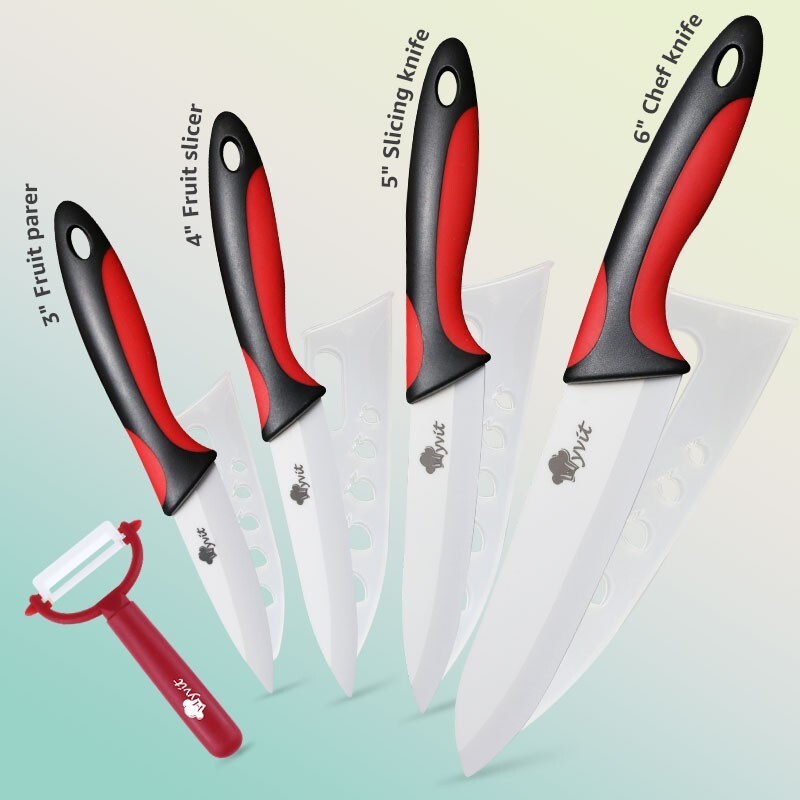 Kitchen Chef Knives Knife Set Peeler 3 4 5 6″ White Zirconia Blade Cook Utility