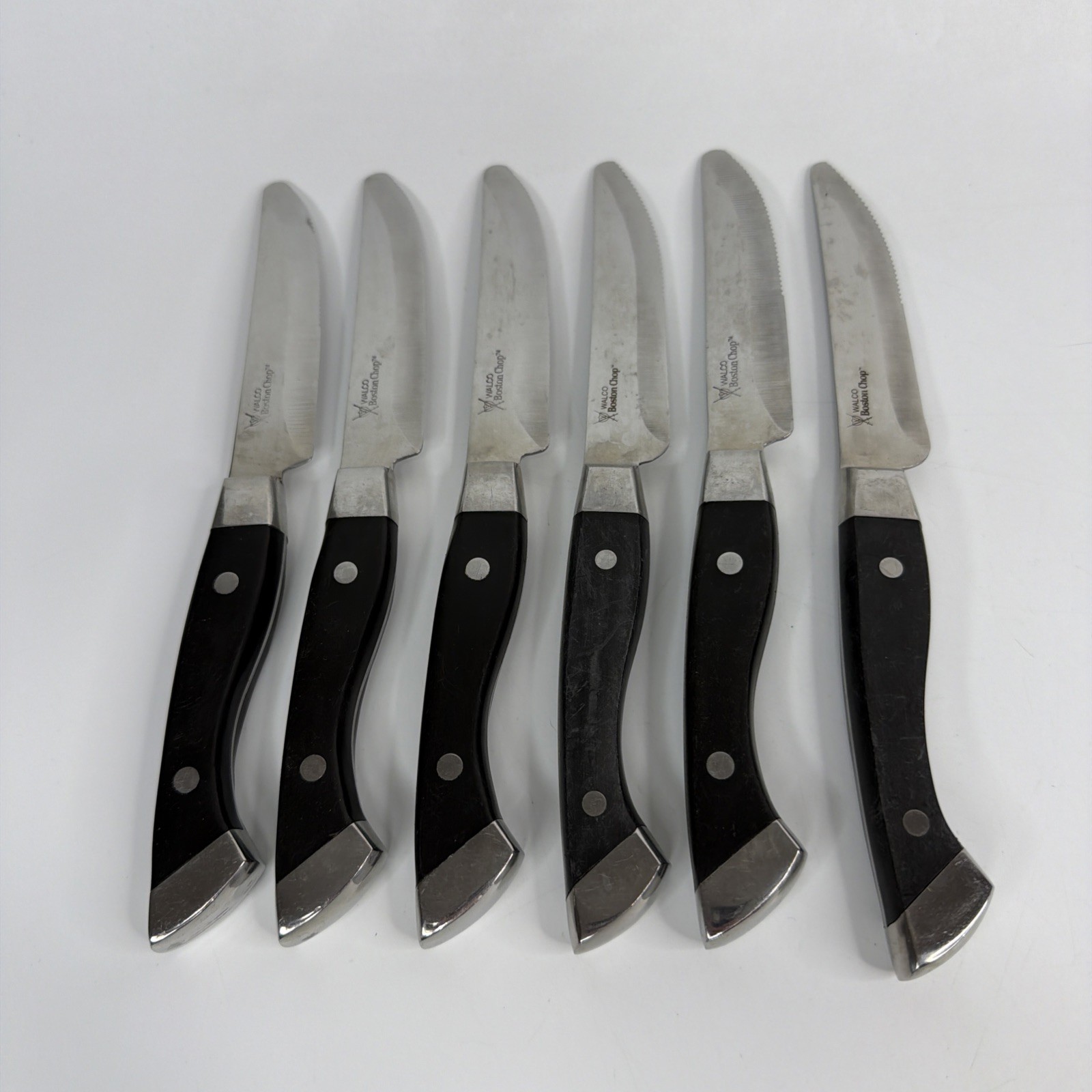 Walco Boston Chop Steak Knives EUC And Black Wood Handle Silver hardware