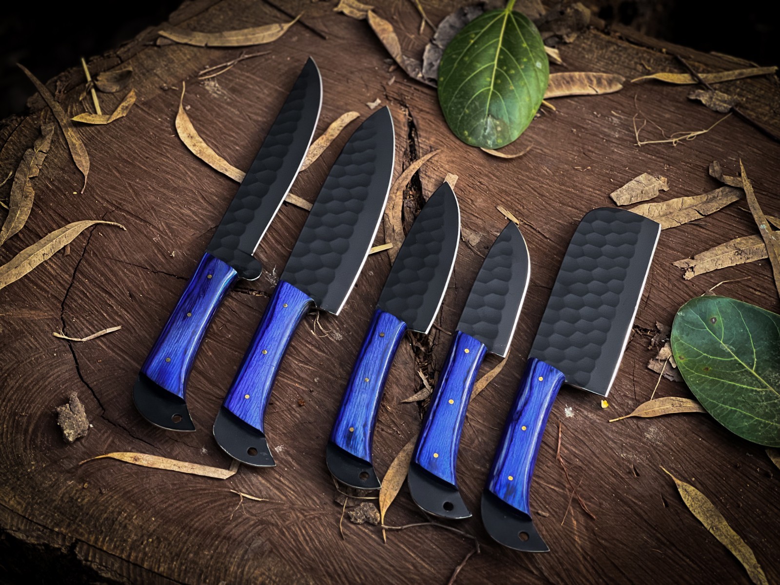 Premium Handcrafted Stainless Steel Chef Knife Set – Wood Handle + Leather Roll