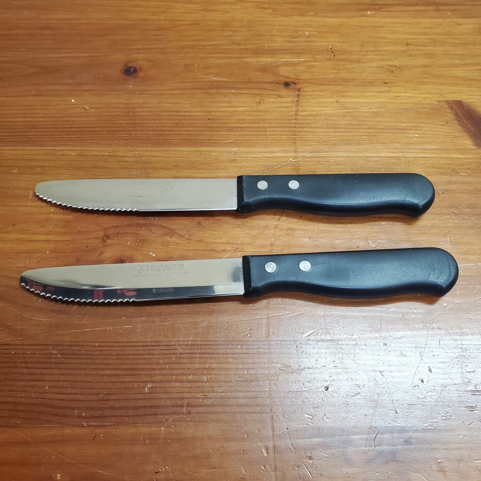 Adcraft Gaucho II Serrated Steak Knives Stainless Japan Black Handle Lot of 2