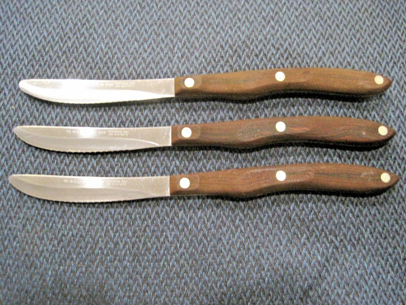 VTG Set of Three (3)three Cutco USA 1059 Serrated Steak Knives Brown Wood Handle