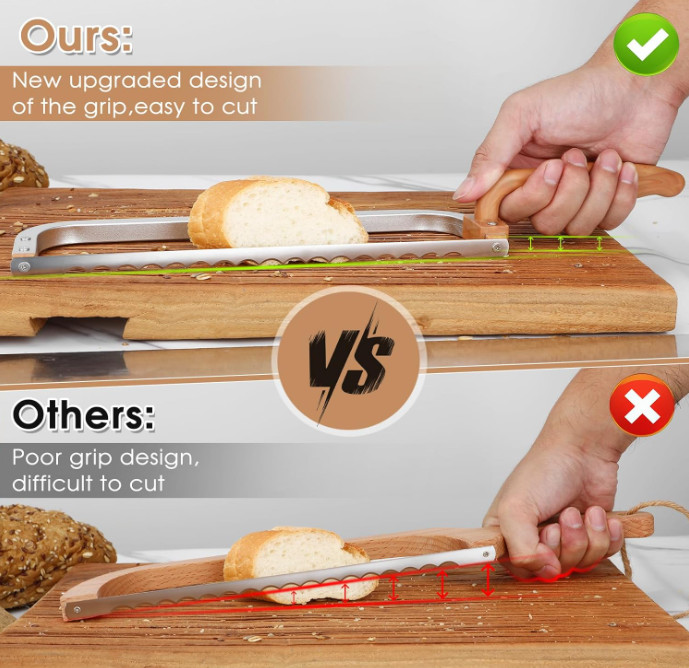 15.7 in Serrated Bread Slicer, Sourdough Bread Knife, Stainless Steel Bow Knife