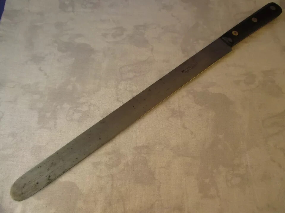 Extra long F Dick 14.5 inch Carbon Steel Round Nose Semi Flexible Slicer Knife