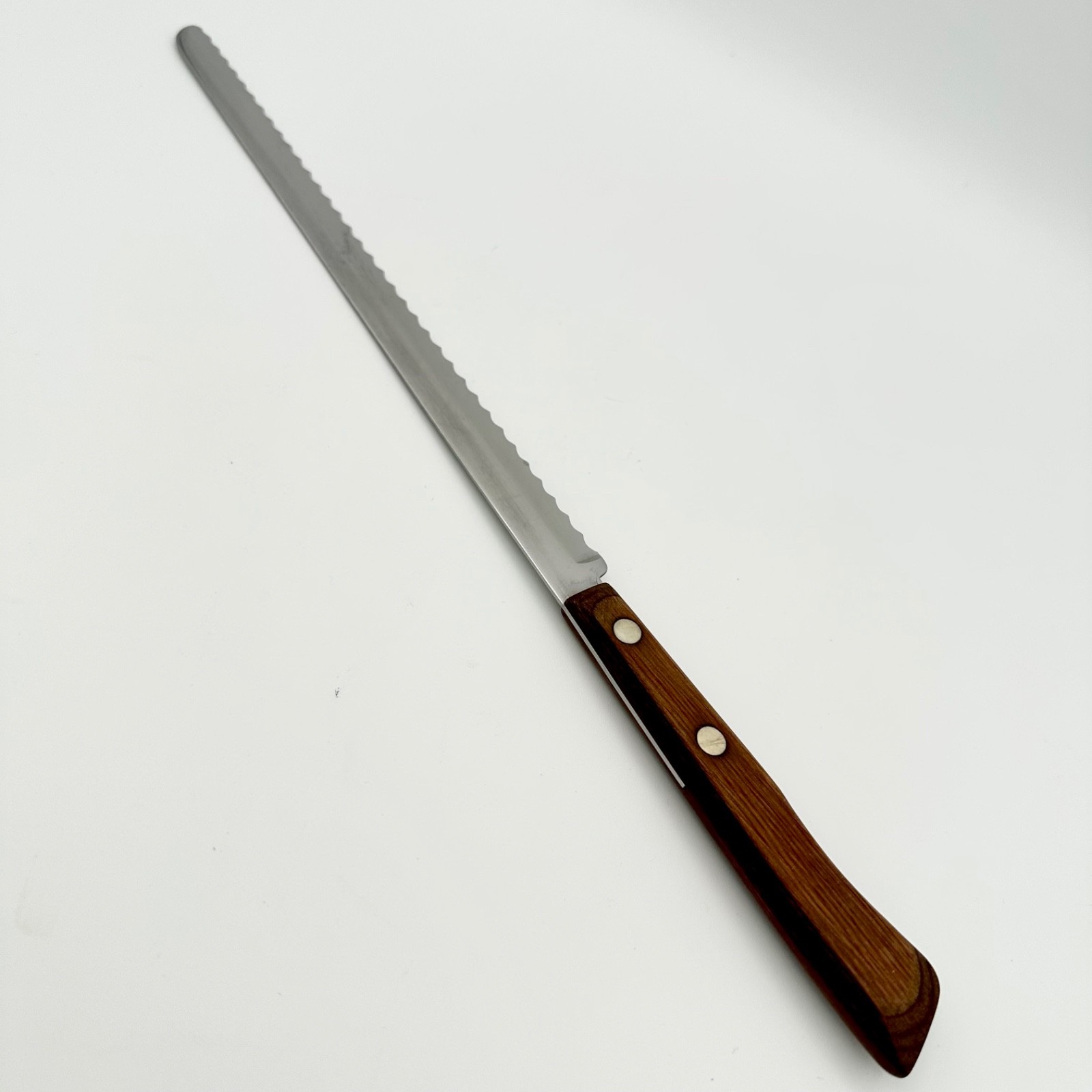 Vintage Flint Stainless WAVERLY EDGE USA 14″ Serrated Knife Wood Handle Bread