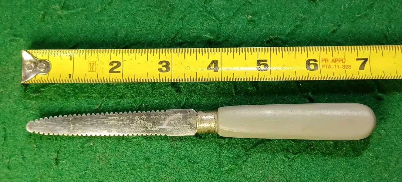Vtg Geneva Forge Double Edge Grapefruit Knife, W/ Teal Wood Handle