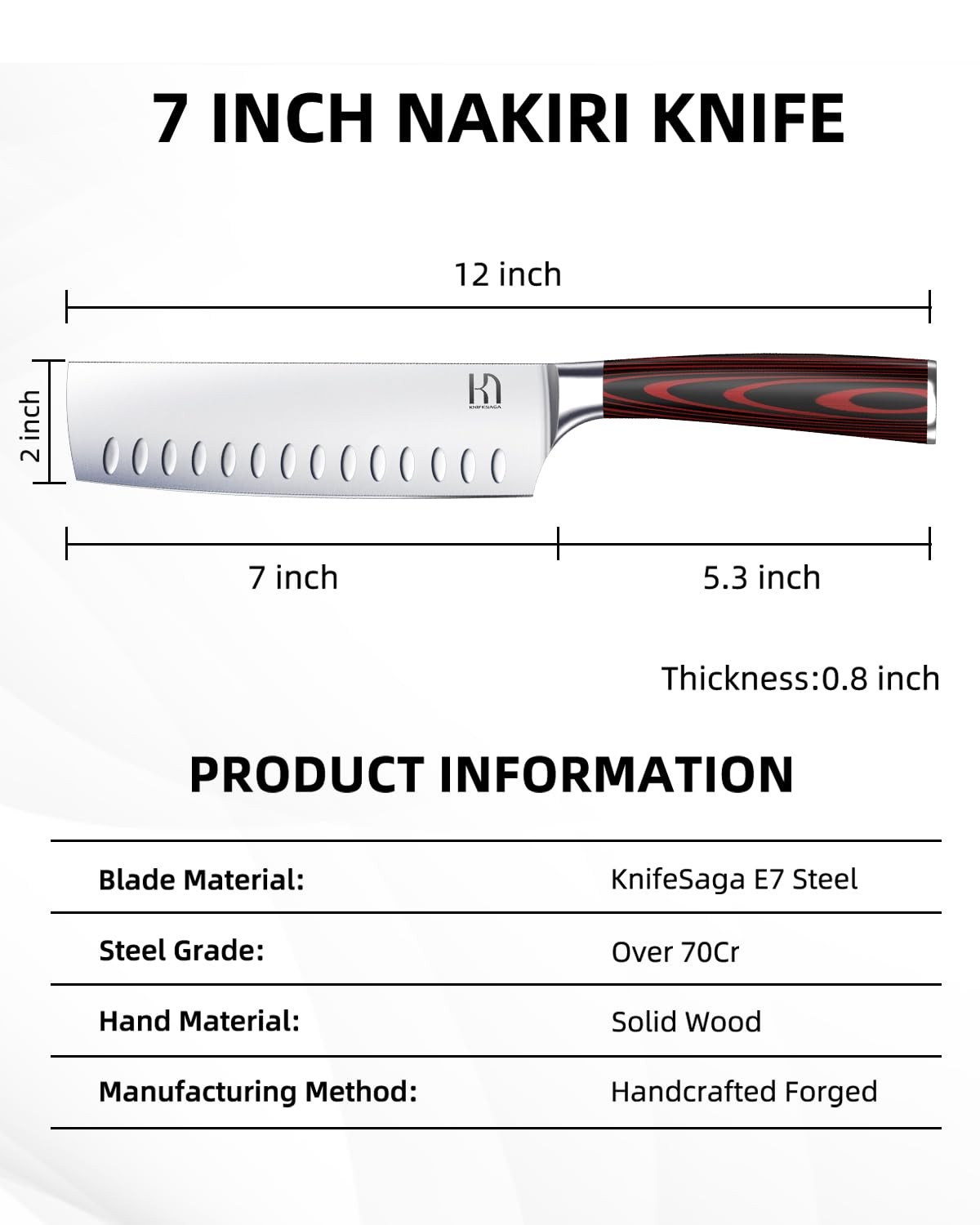 KnifeSaga Japanese Nakiri Chef Knife 7 Inch, Razor Sharp, Professional | Innovat
