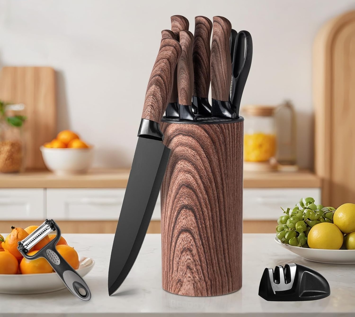 Juego De Cuchillos De Cocina De 9 Piezas Con Bloque Y Afilador, Juego De Cuchill