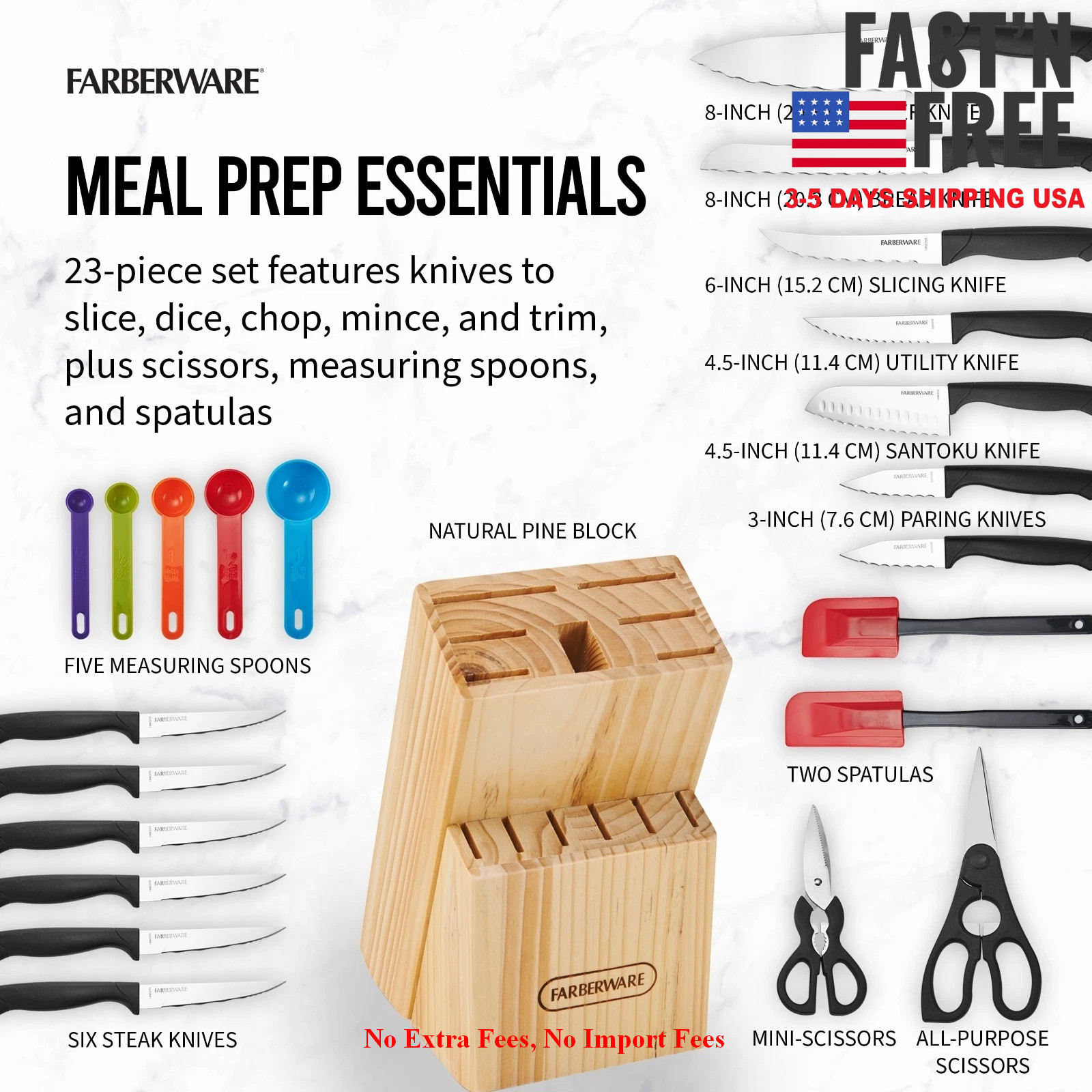 2Pack Farberware 23Pc Cutlery Set Stainless Steel Never Needs Sharpening Black