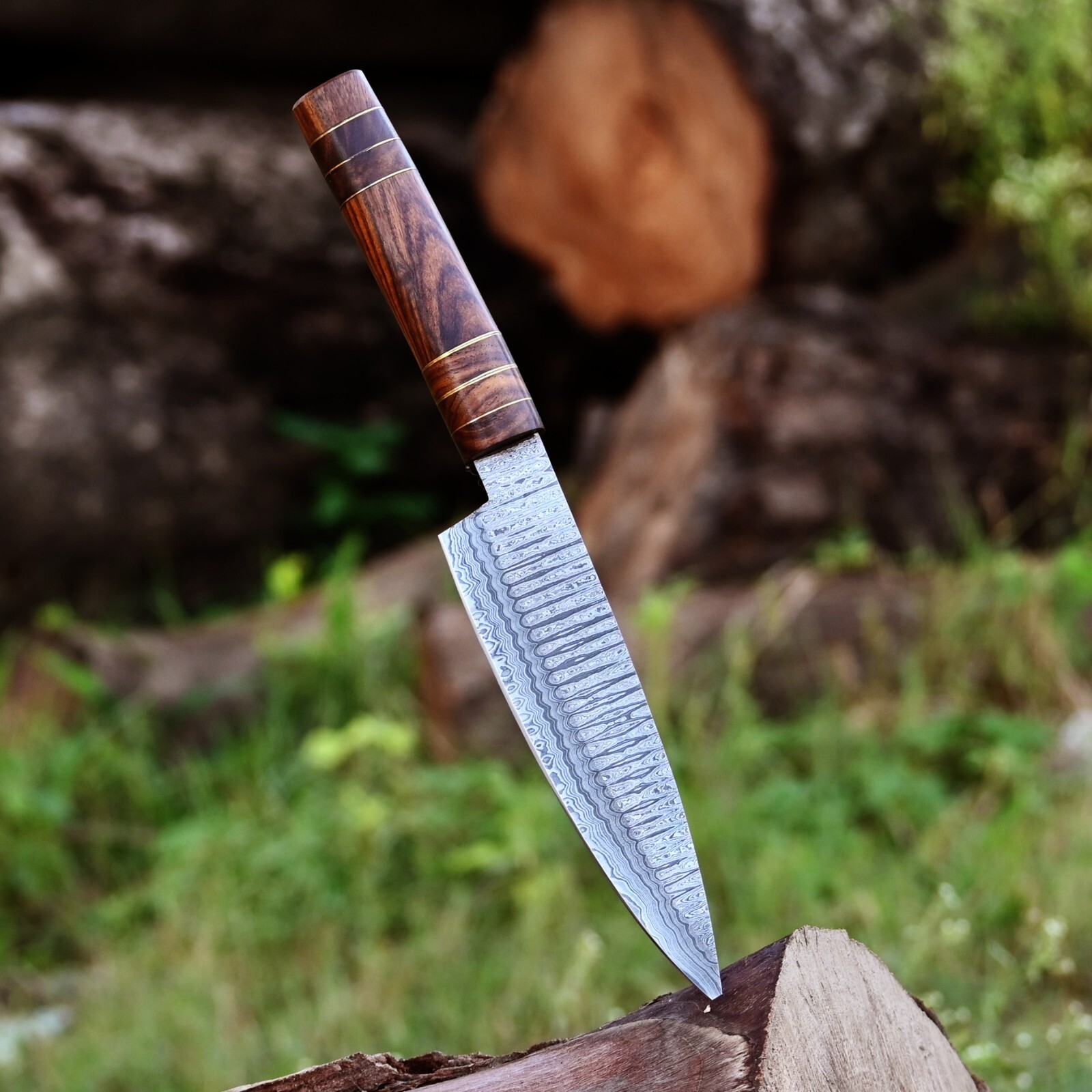 CUSTOM MADE DAMASCUS STEEL KITCHEN CHEF KNIFE FORGED STEEL & WOOD HANDLE 2864