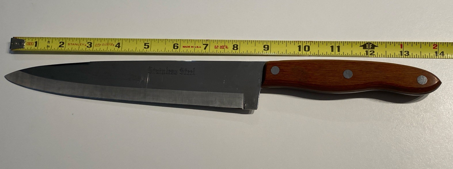 Chef Knife INTERPUR JAPAN Stainless Steel Wood Handle Full Tang 8 3/4” EUC