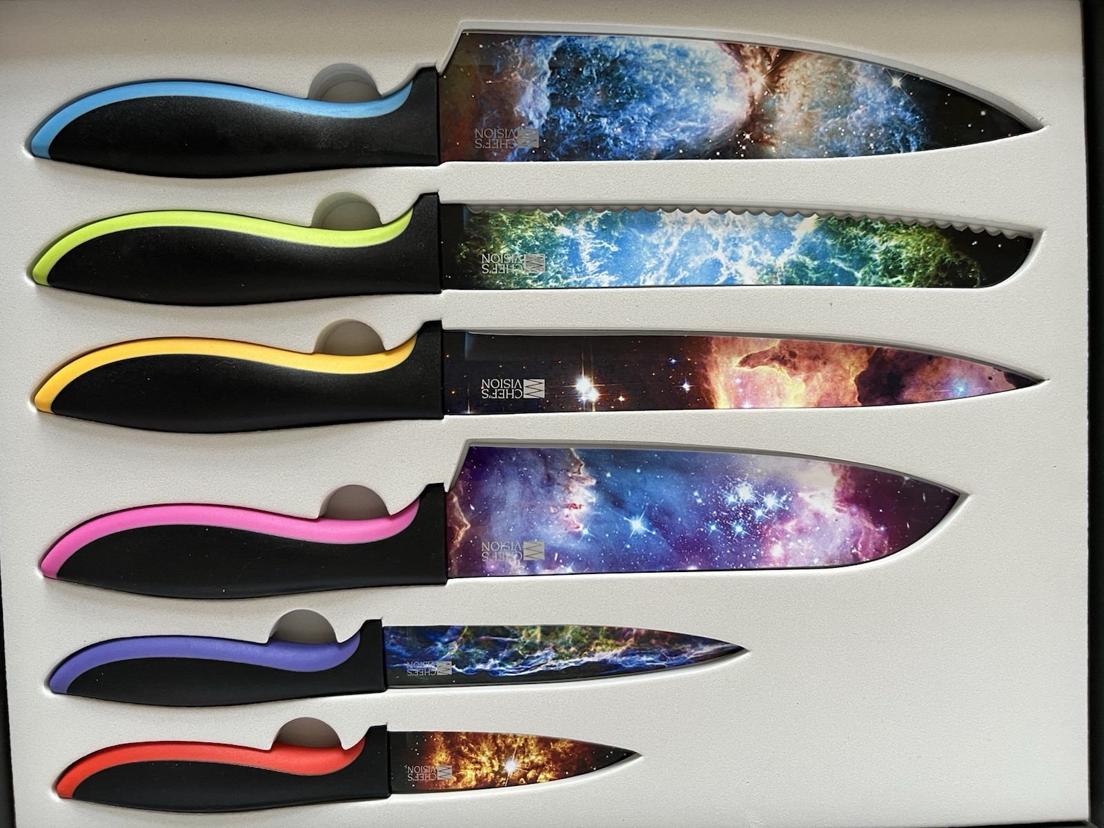 Chef’s Vision 6-Piece Cosmos Space Galactic Astrology Kitchen Knife Set Gift Box