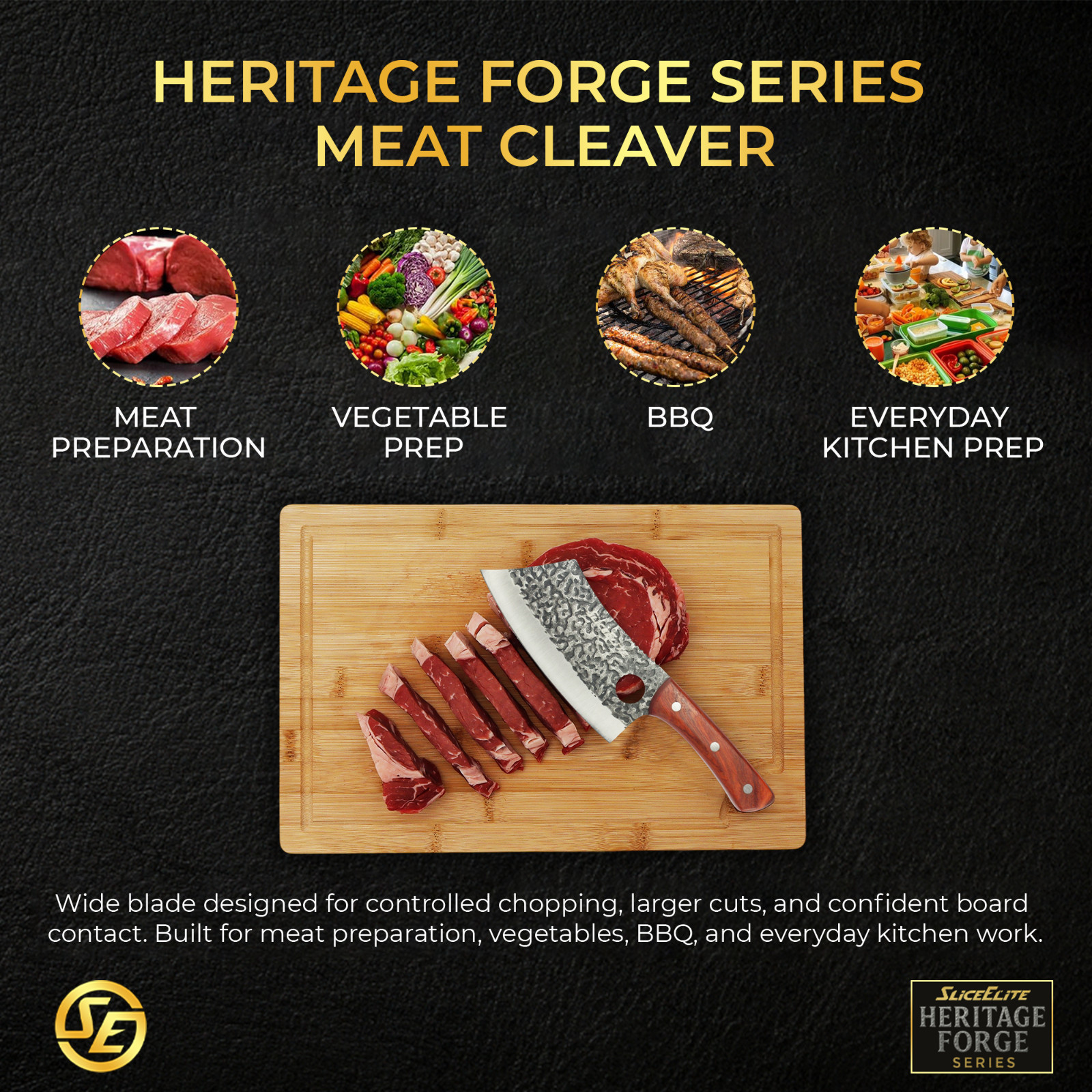 SliceElite Hand-Forged Butcher Cleaver Knife | Heavy-Duty Meat Cutting Tool