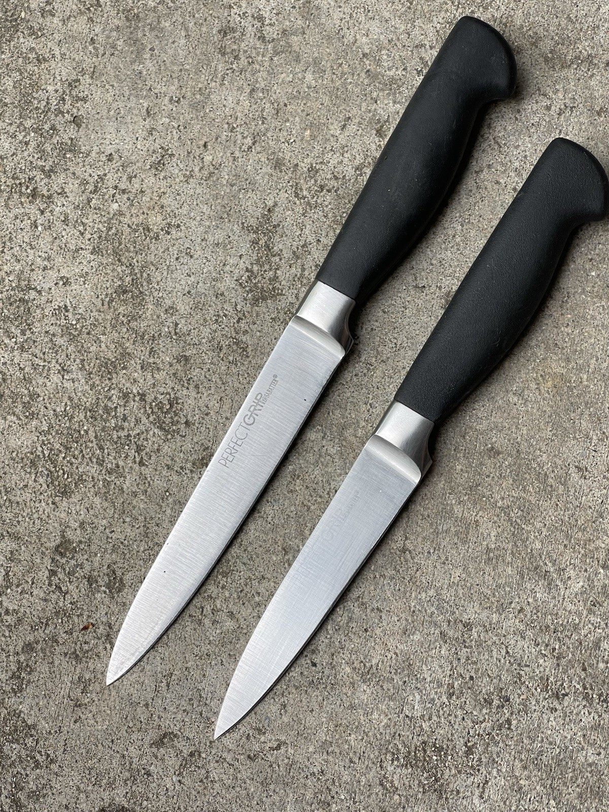PERFECTGRIP Sabatier 5 & 4” paring Knives Used Nice RUBBER handles NICE usedPAIR