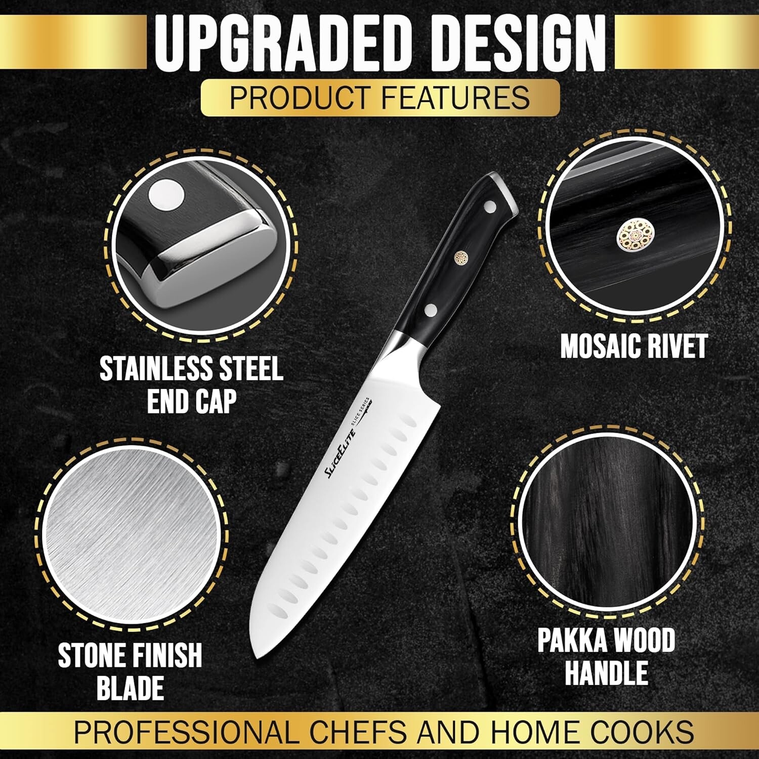 Slice Series 7-Inch Santoku Knife – High Carbon German Steel, Leather Sheath