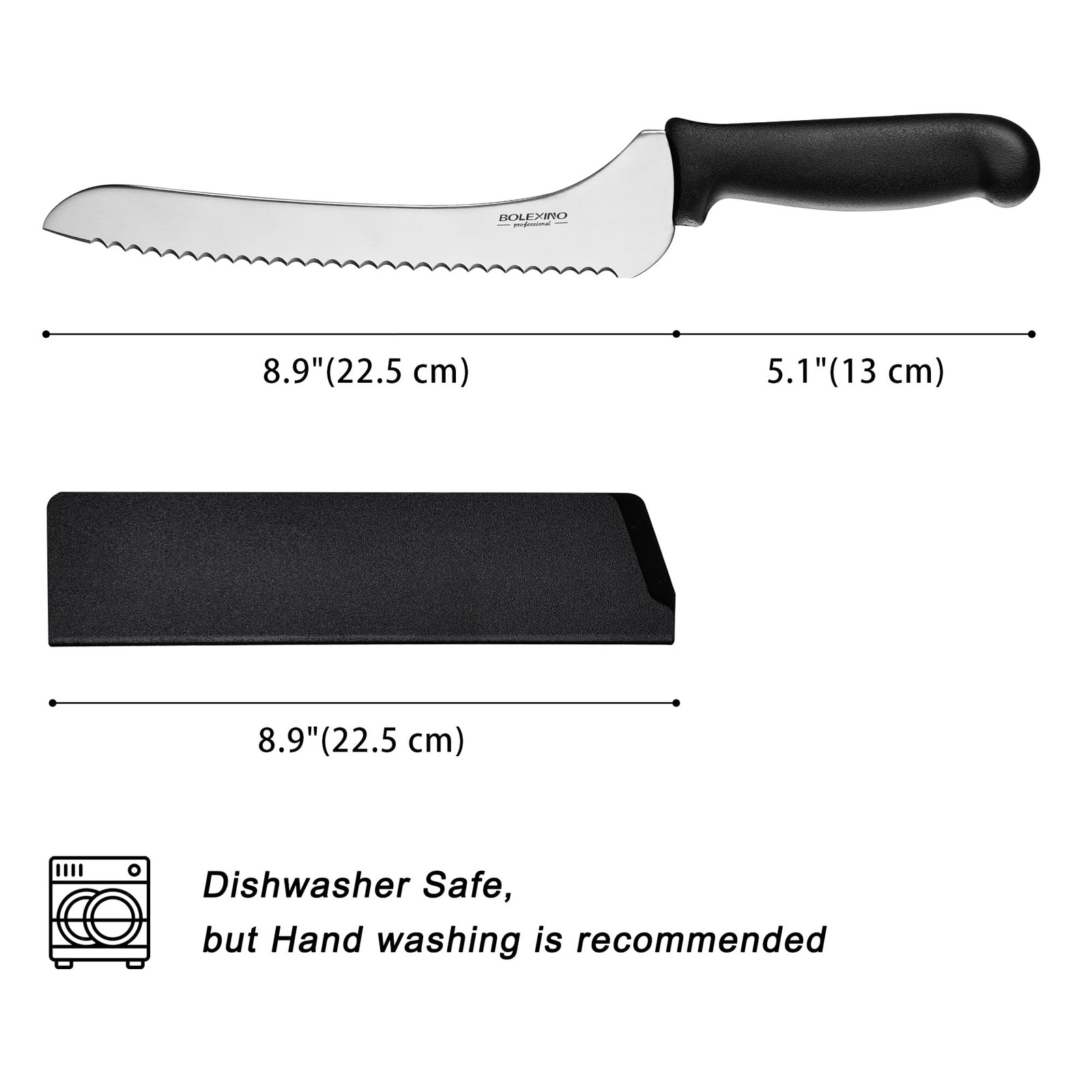 9 Inch Offset Serrated Bread Knife Wavy Edge High Carbon Kitchen Slicer