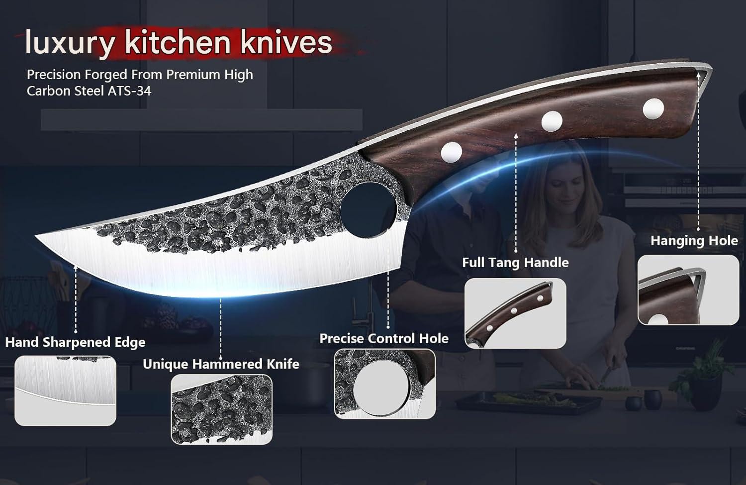 Serbian Chef Knife Set Hand Forged Butcher Knife Set with Bag Brisket & Trimming
