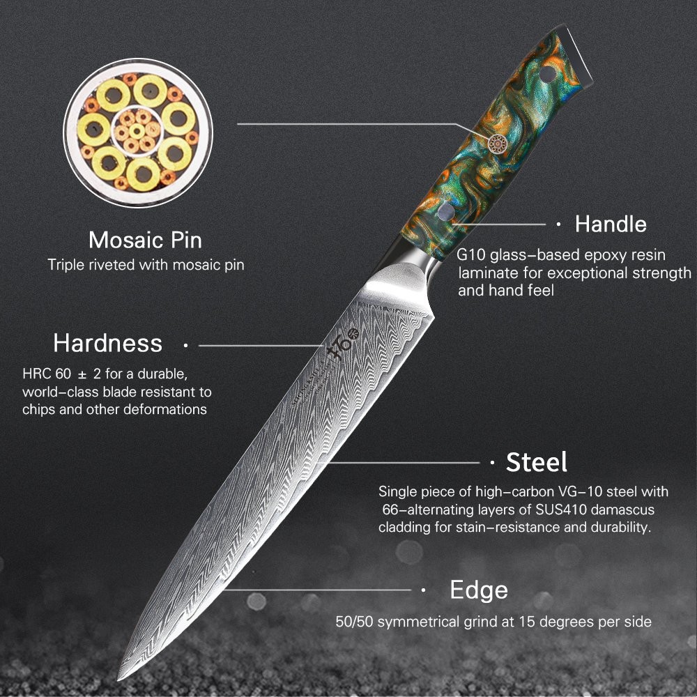 Japanese 8in Slicing Knife Japan VG10 Damascus Steel Kitchen Chef Carving Knife