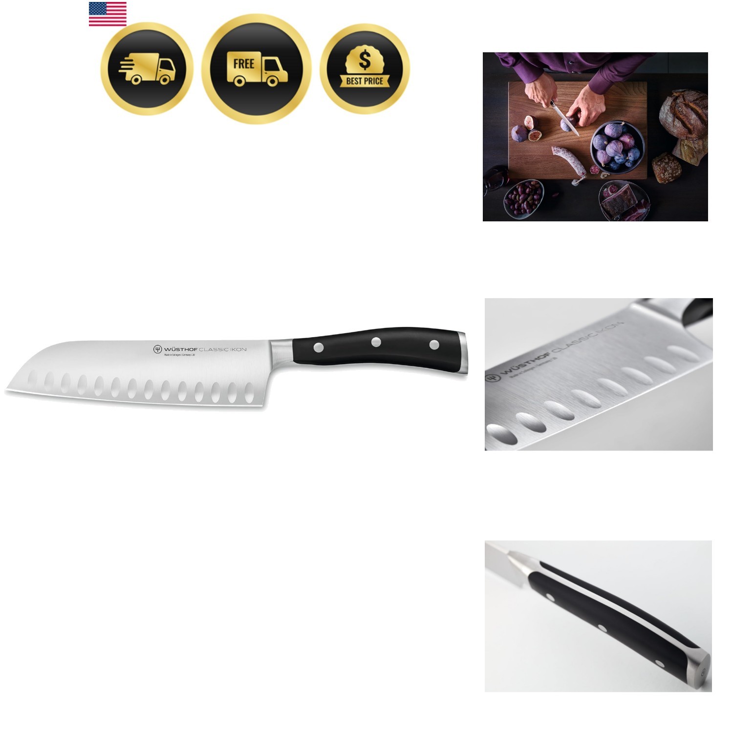 Sleek 7-Inch Classic Ikon Santoku Knife with Precision Edge and Black Handle
