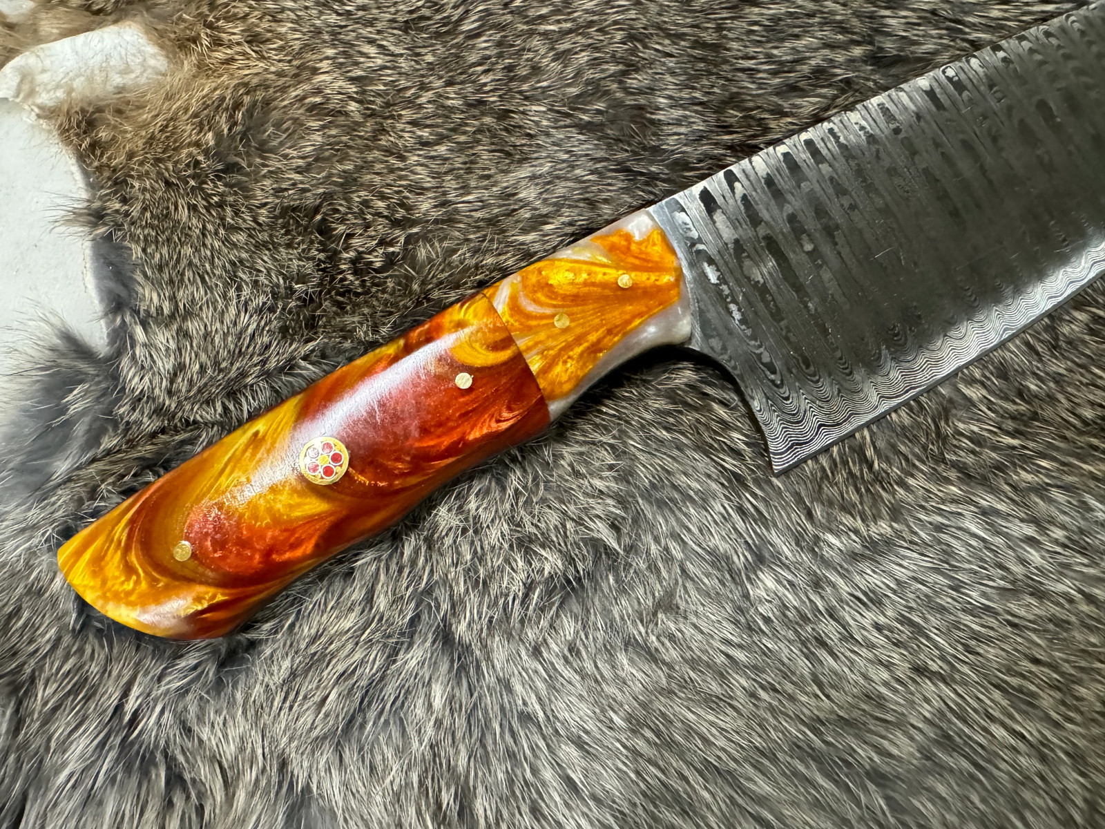 Hand-Forged Damascus Steel Chef Chef’s Knife Resin Handle Outdoor