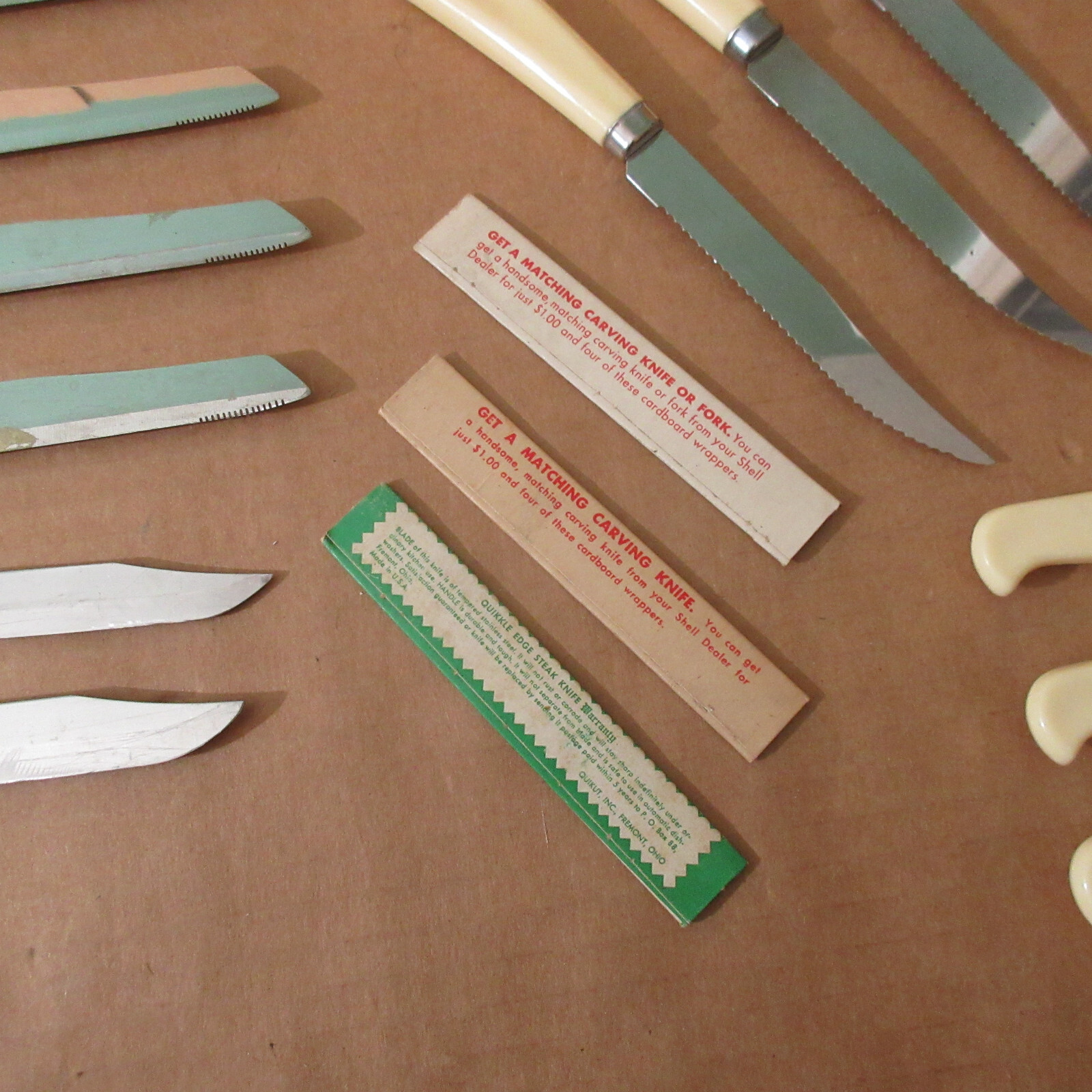 Vtg lot 14 Quikut + Unmarked Ivory Cream Steak Knife Set USA Stainless Steel
