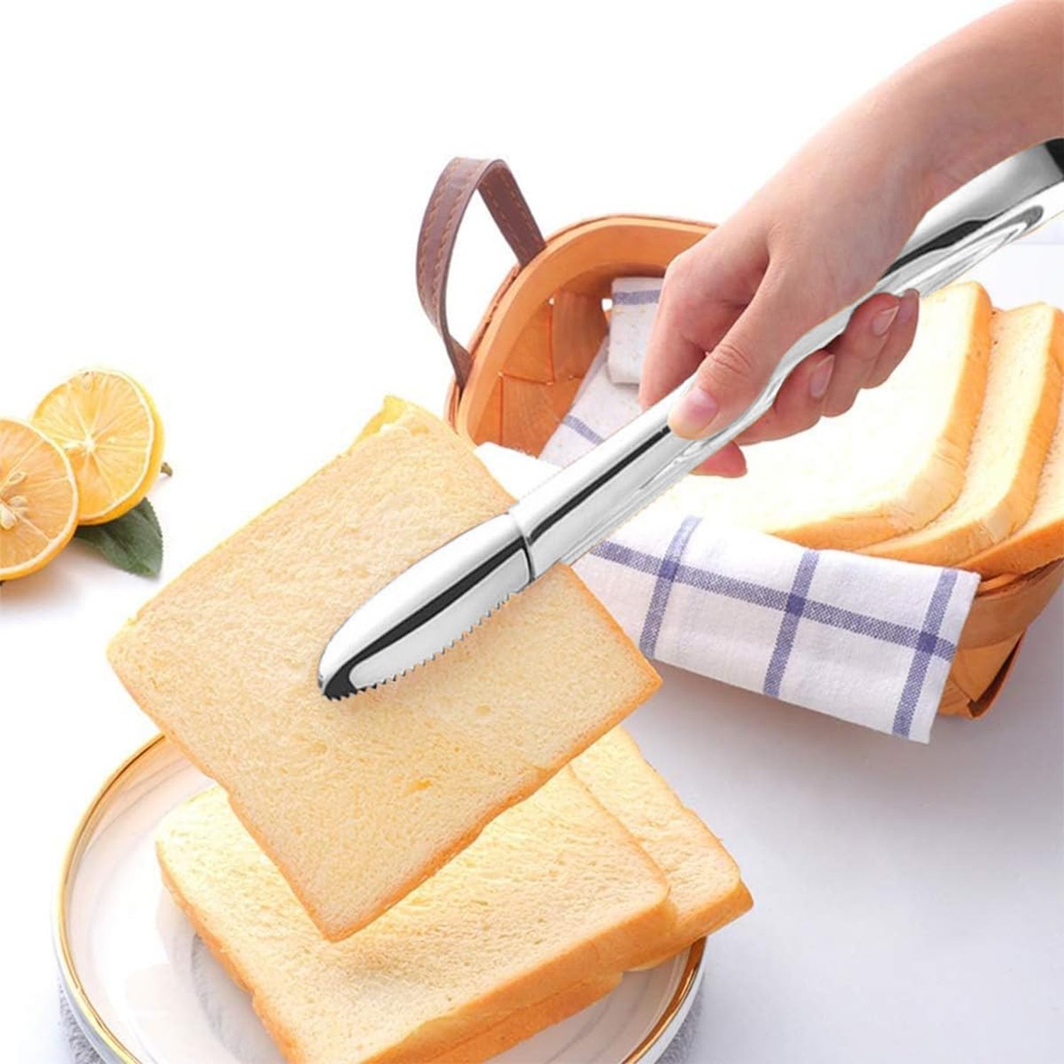 2-Pack 9 Inch Stainless Steel Sliver Salad Tongs, Non-slip and Easy Grip Smar…