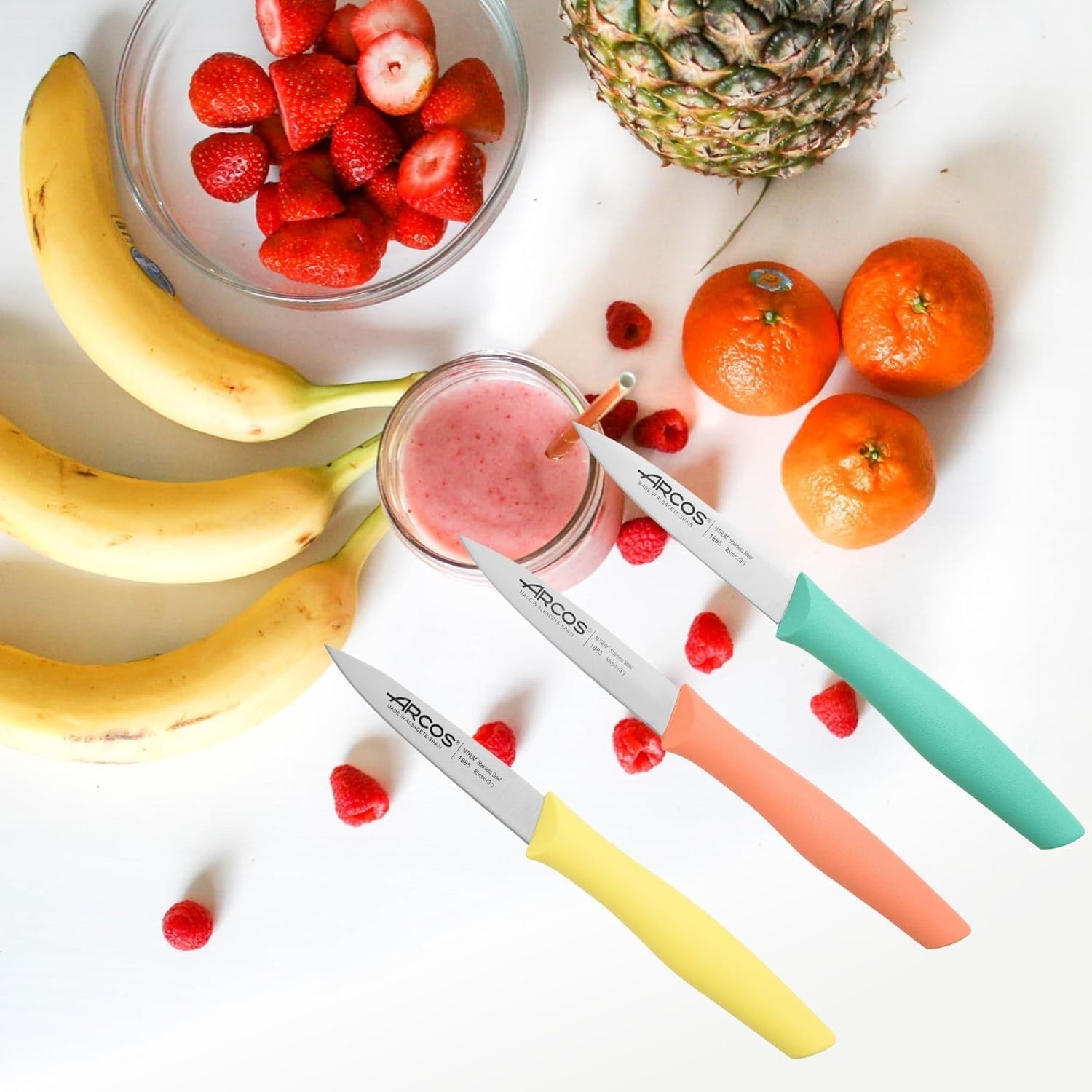 Arcos Paring Knife Set of 3 Pieces 4 Inch Stainless Steel. Colorful Kitchen Kniv