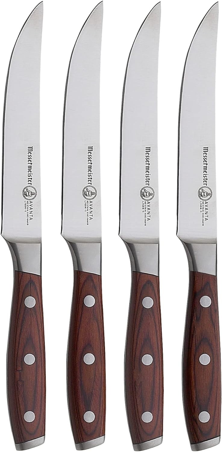 Messermeister Avanta Pakkawood Handle 4 Pcs Fine Edge Steak Knife – Brown/Silver