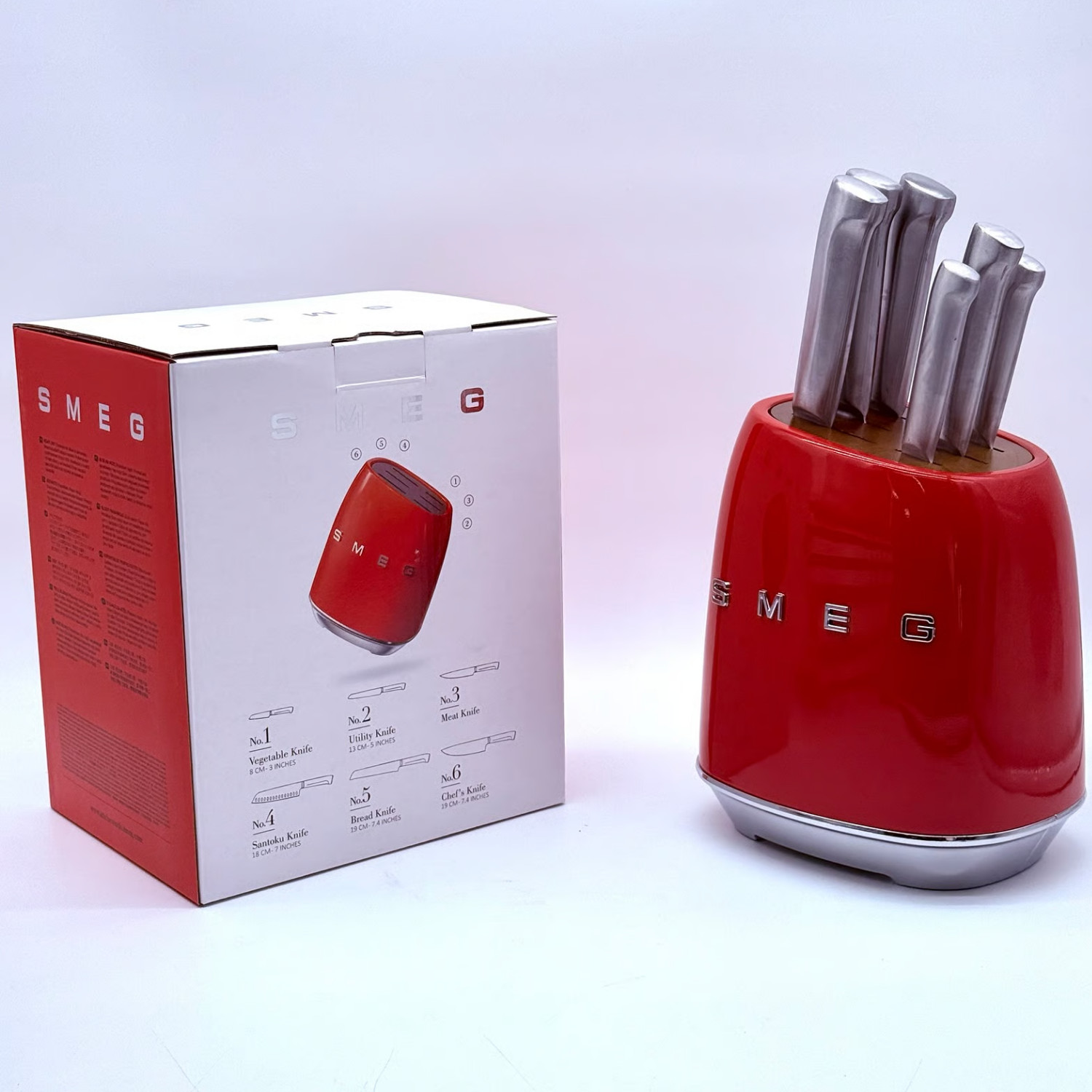 Smeg Knife Block Set 7pcs Stainless Steel Color Red New – Fast Shipping via DHL