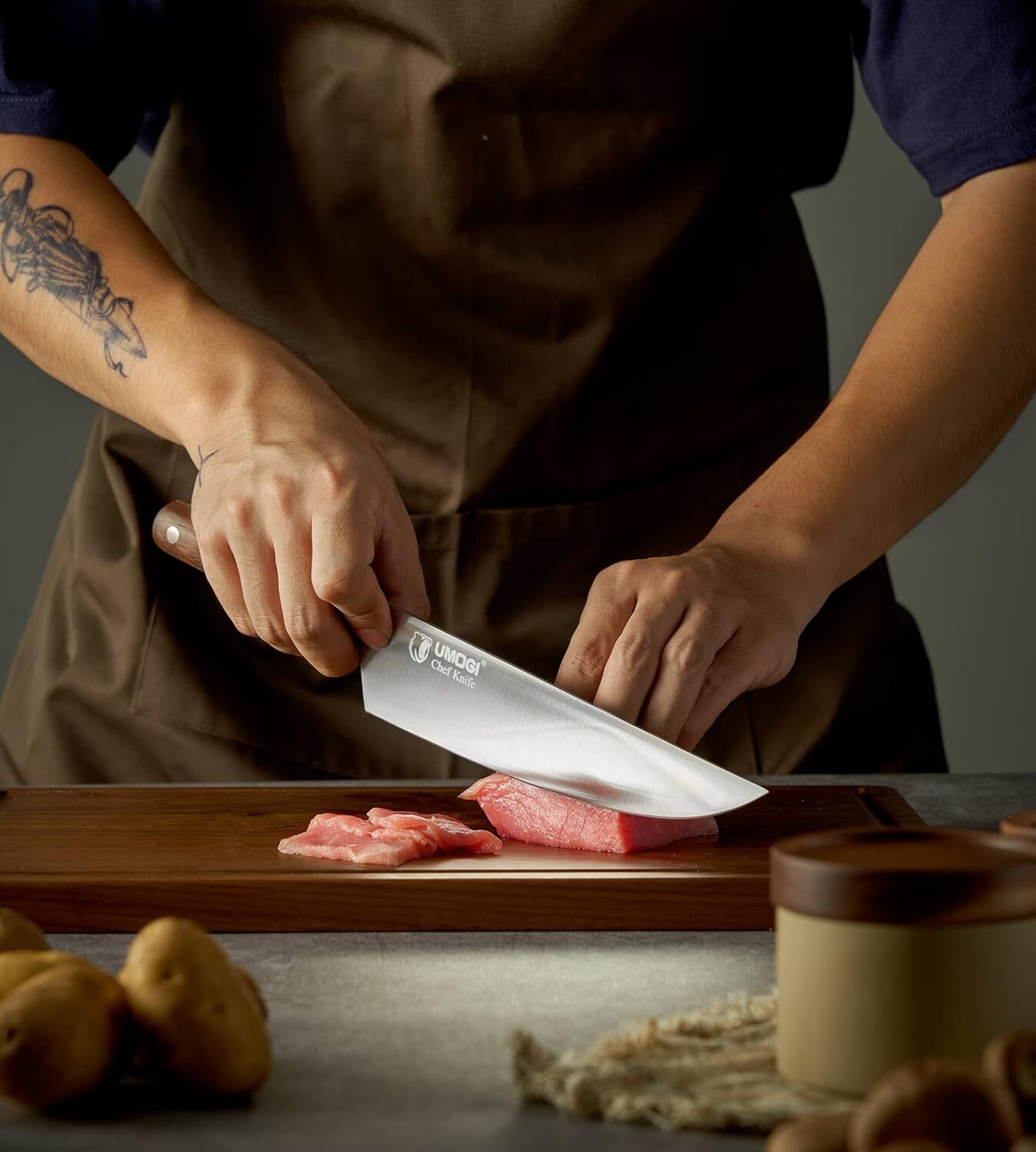 Kitchen Knife Set 6 Piece with Sheath Covers in Gift Box – Full Tang Wooden