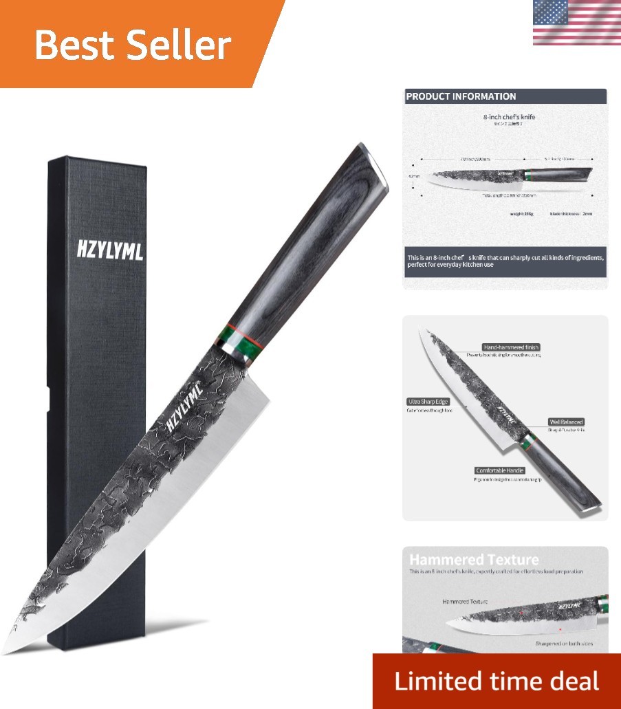 Professional 8-Inch Gyuto Chef Knife – Ergonomic Ebony Handle, Sharp Steel Edge