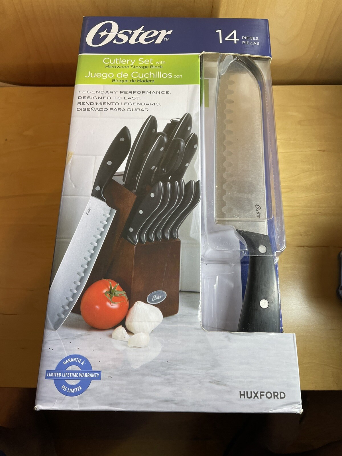 Oster Huxford 14-Piece Stainless Steel Cutlery Set Rubber Wood Block