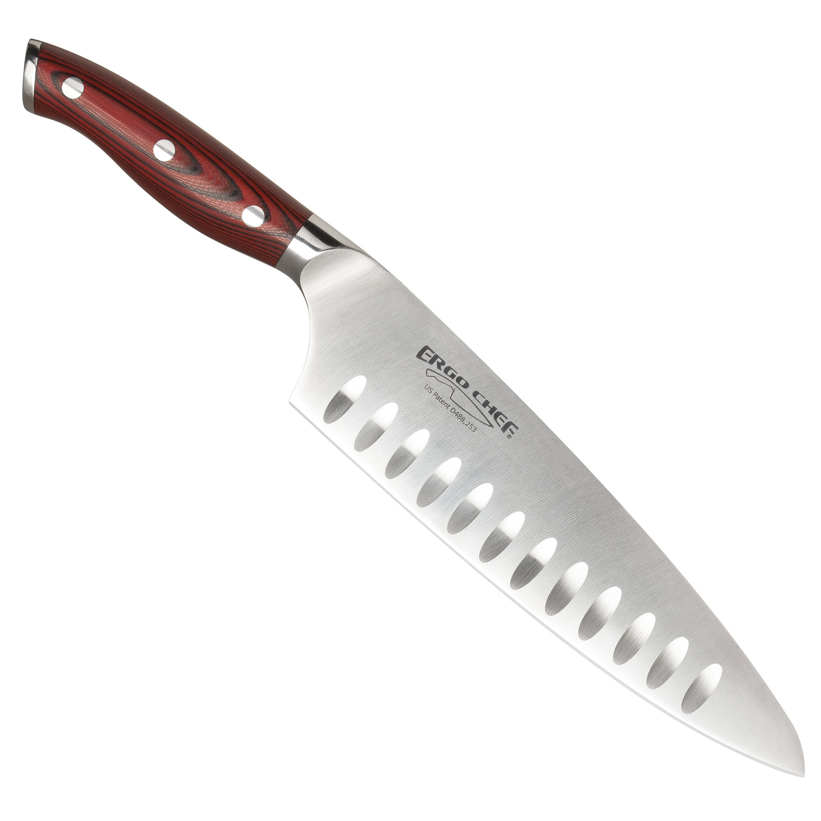 Ergo Chef 8″ Chef knife with Granton Edge German Steel CRIMSON Series