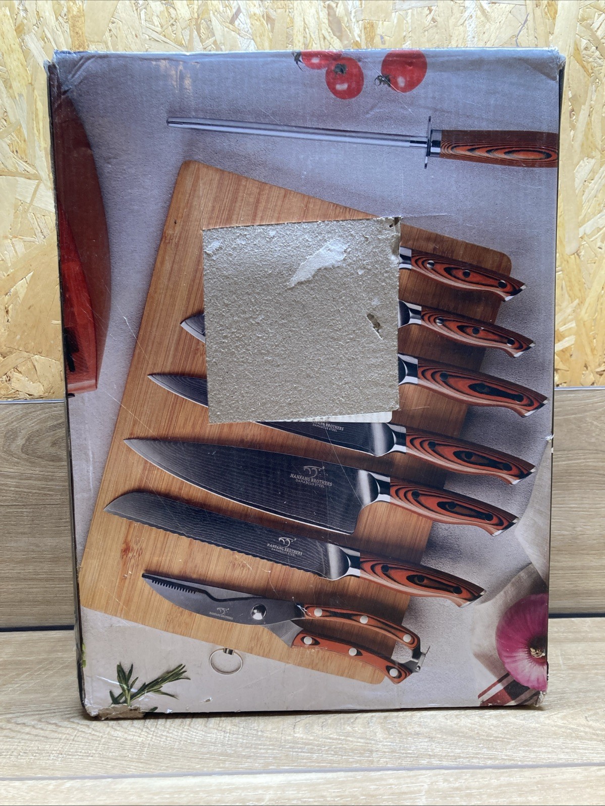 NANFANG BROTHERS 9 Piece Damascus Knife Set With Block, Ergonomic Handle