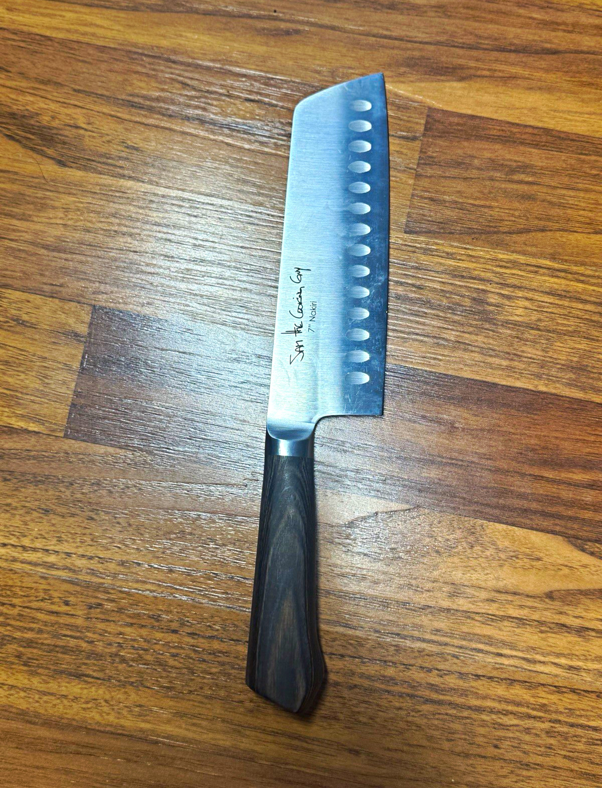 Sam The Cooking Guy Essential 7″ Nakiri Knife Granton Edge Wood Handle Veg