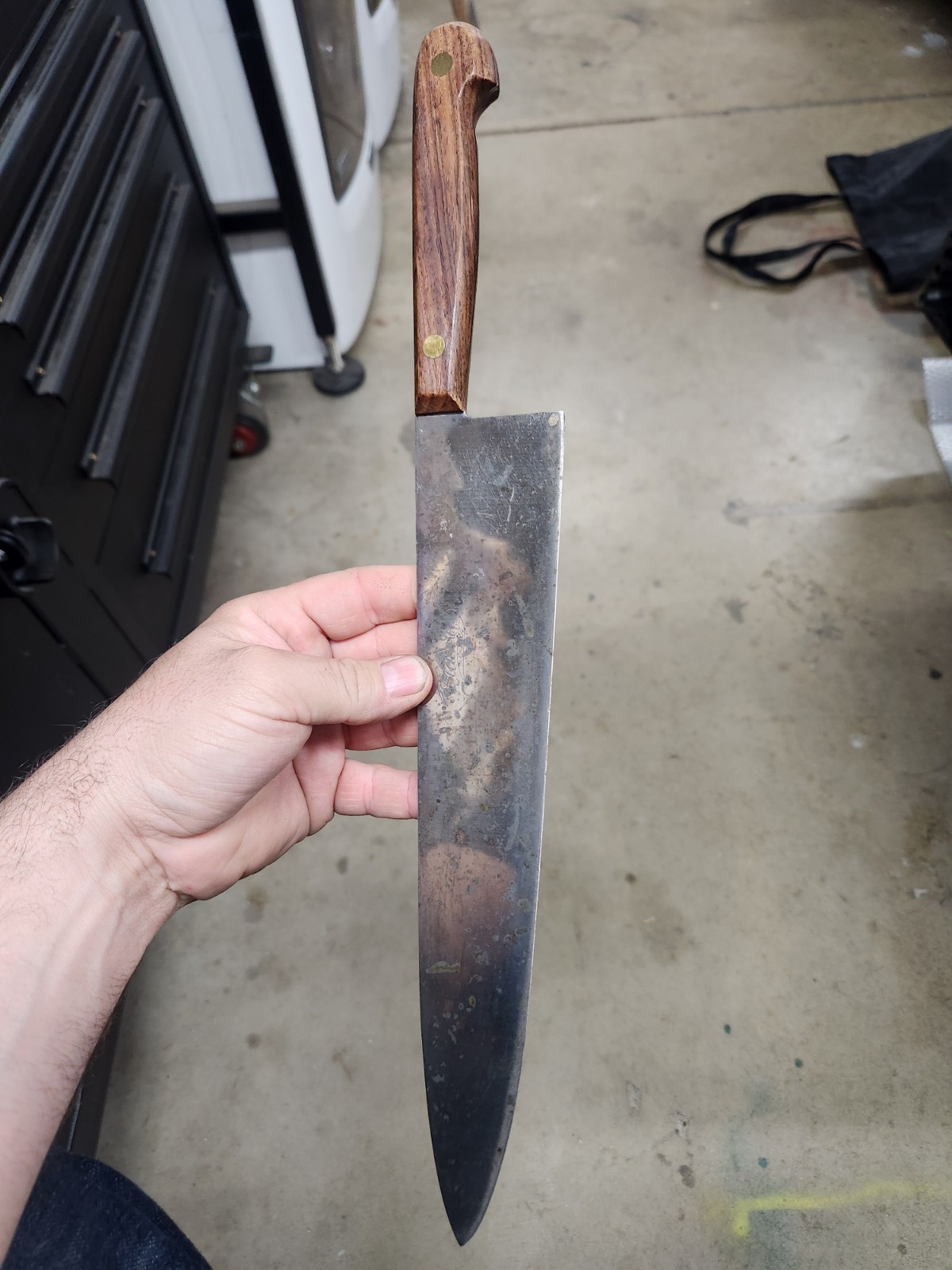 Vintage High Carbon Steel Large 12” Blade Chefs Knife CLEAN CUT BRAND NICE