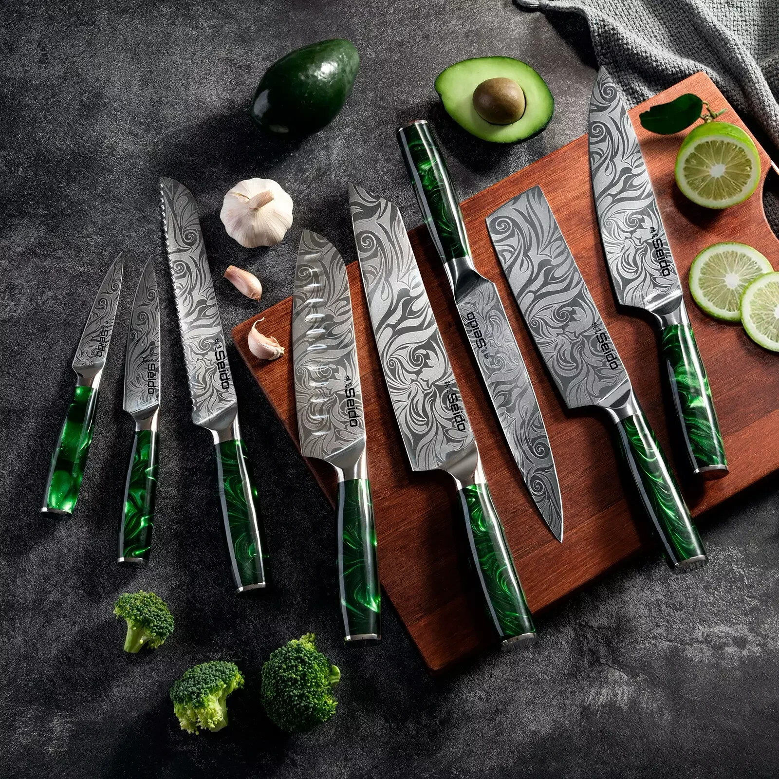 Tengoku 8-Piece Chef Knife Set Professional – High-Carbon Stainless Steel Blades