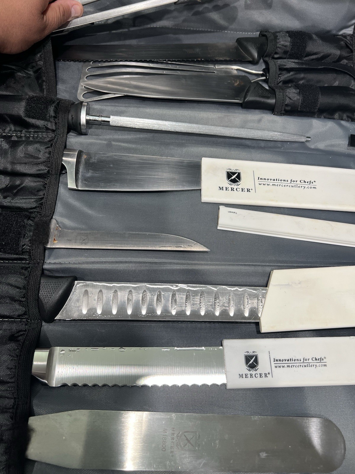 Mercer Culinary Professional Chef Knife Used German Steel W/ Black Roll Bag