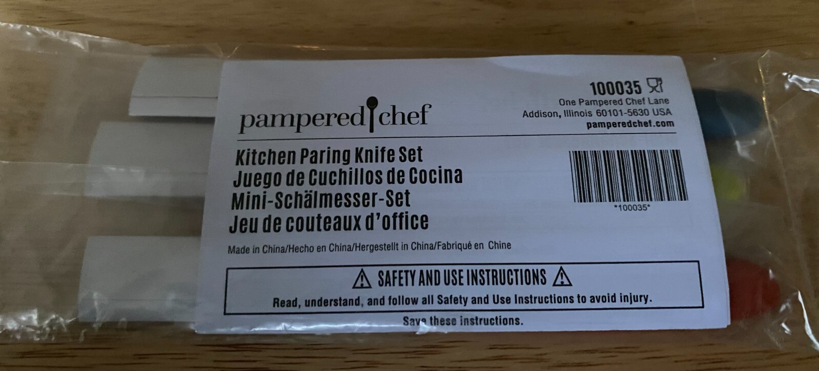 Pampered Chef Kitchen Paring Knife Set of 3 Blue Orange Green-NEW IN PACKAGE!